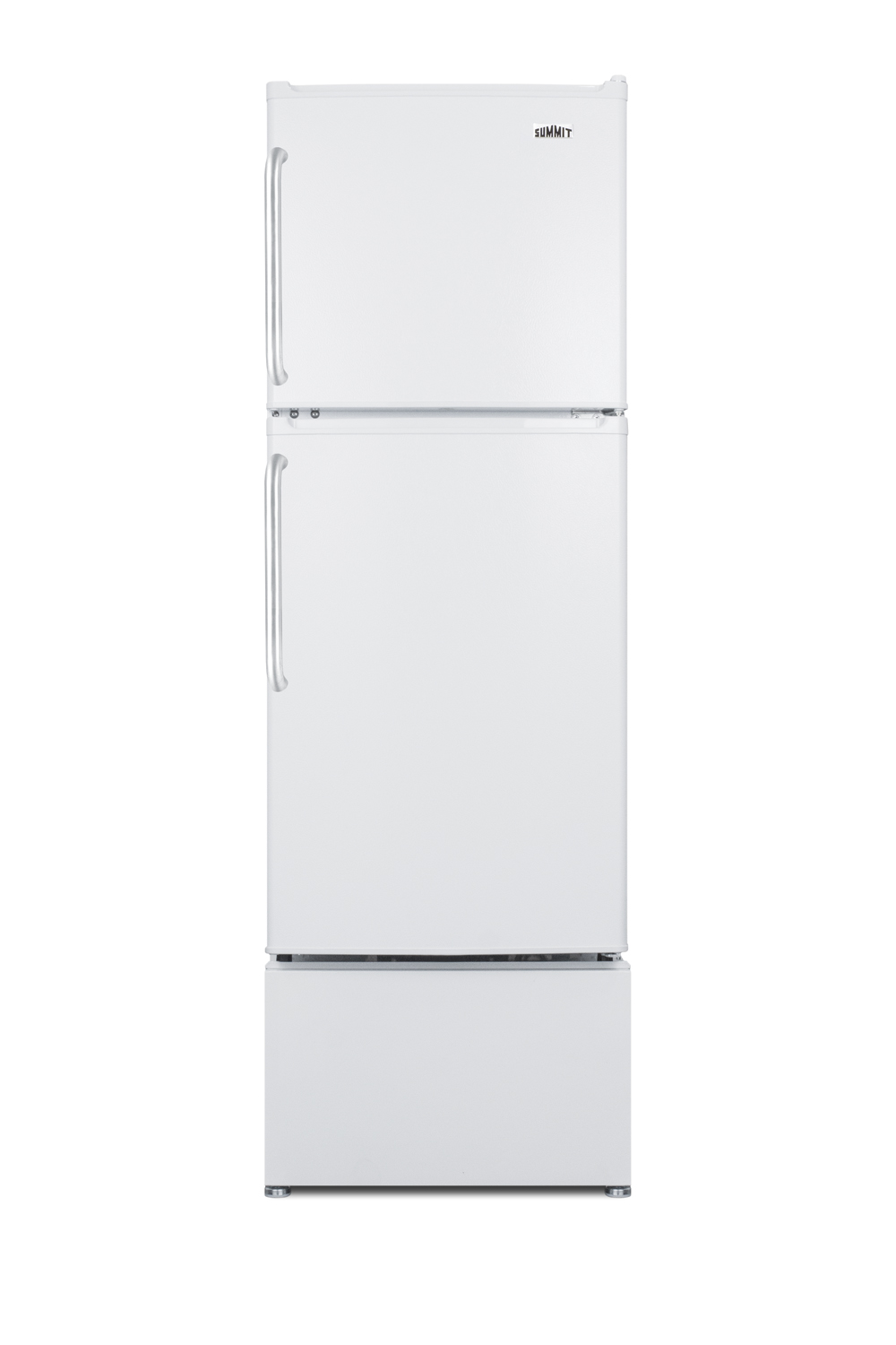 Two-door ENERGY STAR qualified refrigerator-freezer with pedestal to raise height and towel bar handles for easier accessibility in senior living facilities